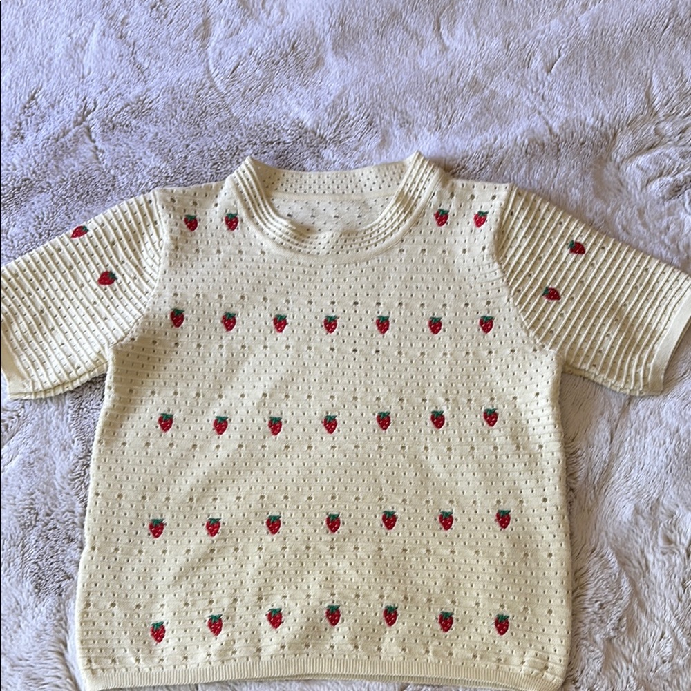 Womens Cream Strawberry Knit Top